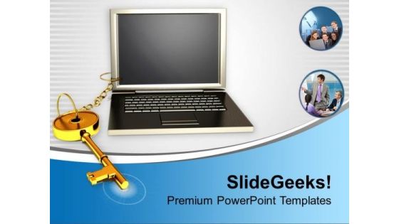 Business Key Chained To Laptop PowerPoint Templates Ppt Backgrounds For Slides 0213