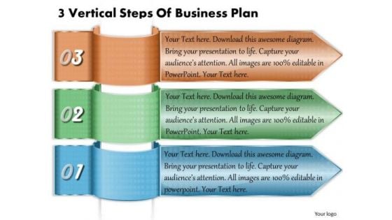 Business Level Strategy 3 Vertical Steps Of Plan Simple Strategic Template Ppt Slide