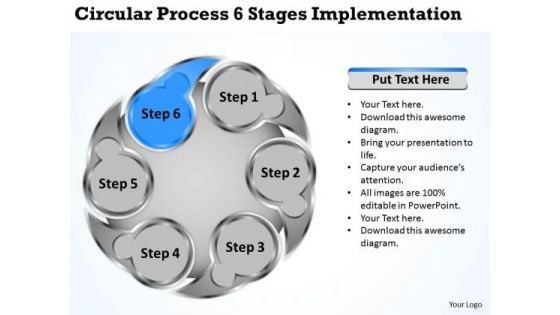 Business Level Strategy Circluar Process 6 Stages Implementation Ppt