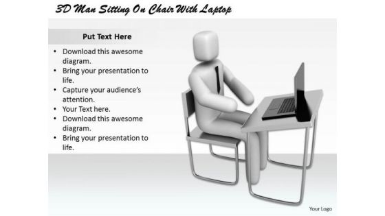 Business Level Strategy Definition 3d Man Sitting Chair With Laptop Basic Concepts