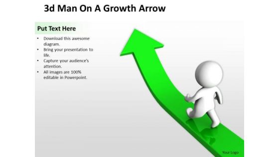 Business Life Cycle Diagram 3d Man On Growth Arrow PowerPoint Templates