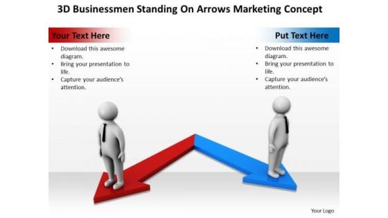 Business Logic Diagram 3d Businessmen Standing On Arrows Marketing Concept PowerPoint Slides