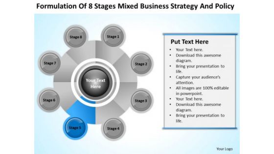 Business Logic Diagram Of 8 Stages Mixed Strategy And Policy PowerPoint Slide