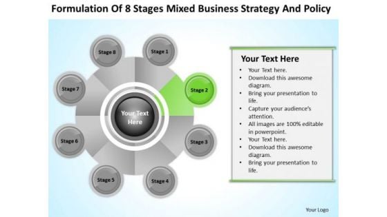 Business Logic Diagram Of 8 Stages Mixed Strategy And Policy Ppt PowerPoint Slide