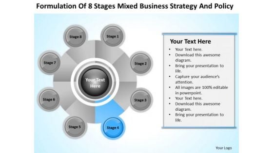 Business Logic Diagram Of 8 Stages Mixed Strategy And Policy Ppt PowerPoint Slides