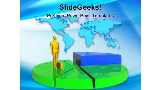 Business Man And Pie Global PowerPoint Background And Template 1210