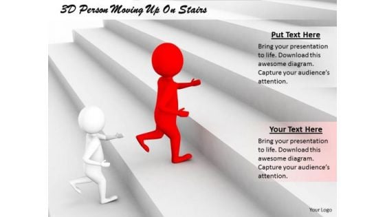 Business Management Strategy 3d Person Moving Up Stairs Character