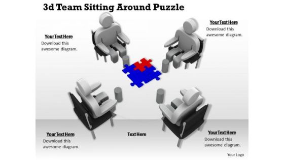 Business Management Strategy 3d Team Sitting Around Puzzle Adaptable Concepts