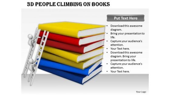 Business Marketing Strategy 3d People Climbing On Books Character Modeling