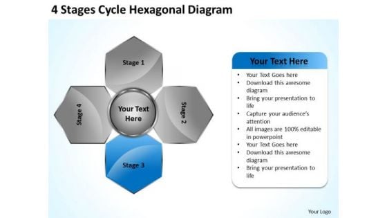 Business Marketing Strategy 4 Stages Cycle Hexagonal Diagram Ppt Plan