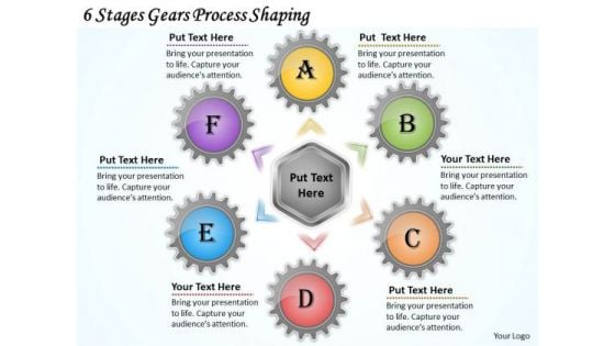 Business Marketing Strategy 6 Stages Gears Process Shaping Strategic Planning Ppt Slide