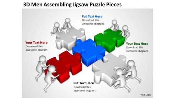 Business Men 3d Assembling Jigsaw Puzzle Pieces PowerPoint Templates Ppt Backgrounds For Slides