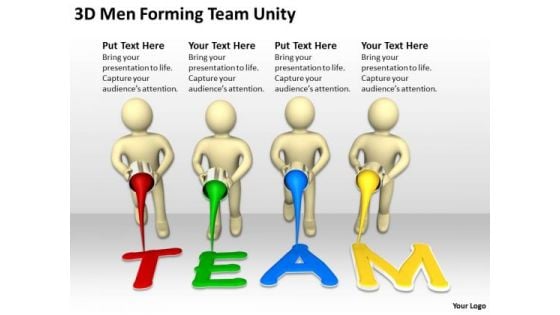 Business Men 3d Forming Team Unity PowerPoint Templates