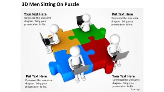 Business Men 3d Sitting On Puzzle PowerPoint Templates Ppt Backgrounds For Slides