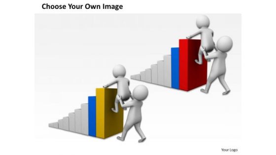 Business Men Team Work To Reach Top Of Bar Graph PowerPoint Templates Ppt Backgrounds For Slides