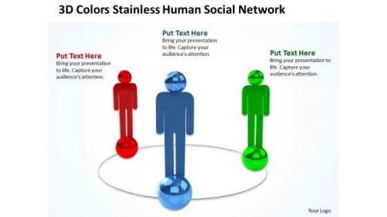 Business Model Diagram 3d Colors Stainless Human Social Network PowerPoint Templates