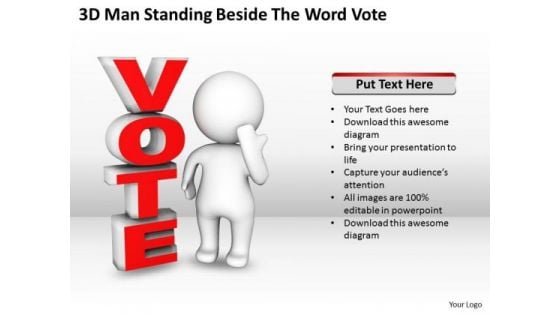Business Model Diagram Examples 3d Man Standing Beside The Word Vote PowerPoint Templates