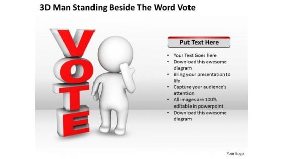Business Model Diagram Examples 3d Man Standing Beside The Word Vote PowerPoint Templates