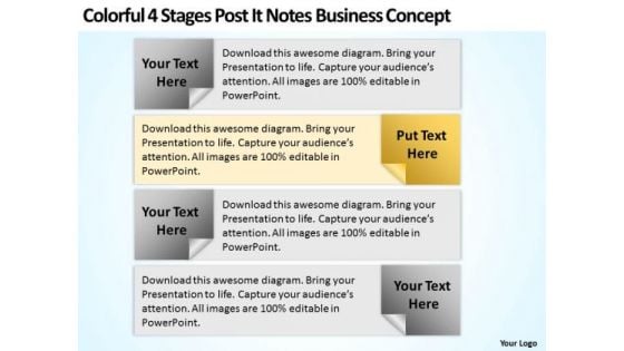 Business Model Diagram Examples 4 Stages Post It Notes Concept PowerPoint Templates