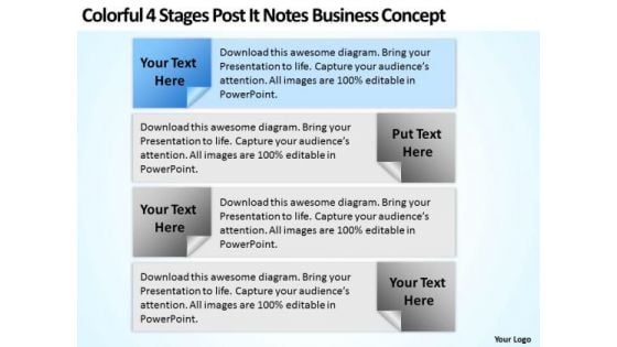 Business Model Diagram Examples 4 Stages Post It Notes Concept Ppt PowerPoint Slide