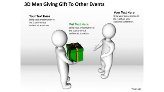 Business Model Diagrams 3d Men Giving Gift To Other Events PowerPoint Slides