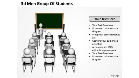 Business Model Diagrams 3d Men Group Of Students PowerPoint Templates Backgrounds For Slides