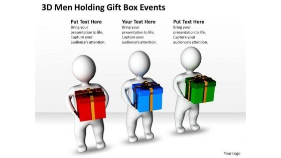 Business Model Diagrams 3d Men Holding Gift Box Events PowerPoint Slides