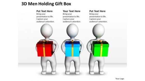 Business Model Diagrams 3d Men Holding Gift Box PowerPoint Slides