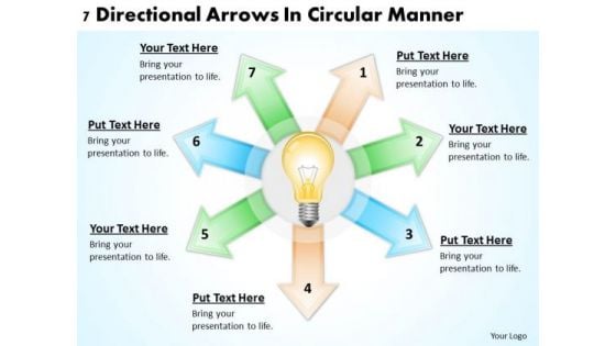 Business Model Diagrams 7 Directional Arrows Circular Manner PowerPoint Slides