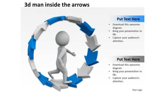 Business Network Diagram Examples 3d Man Inside The Arrows PowerPoint Slides