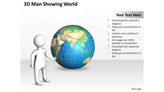 Business Network Diagram Examples 3d Man Showing World PowerPoint Slides