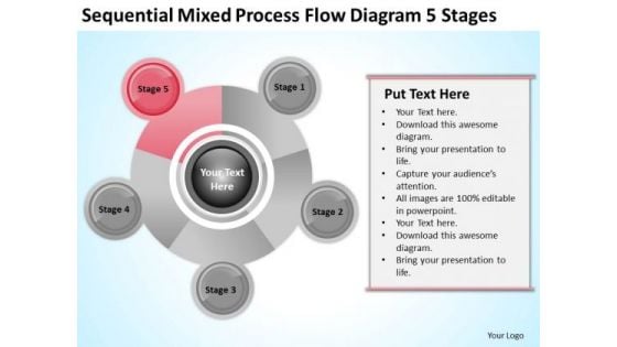 Business Organizational Chart Examples Mixed Process Flow Diagram 5 Stages Ppt PowerPoint Slides