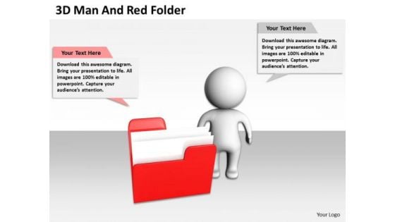 Business Organizational Chart Template 3d Man And Red Folder PowerPoint Templates
