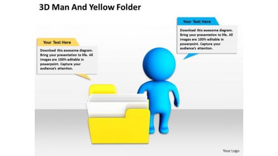 Business Organizational Chart Template 3d Man And Yellow Folder PowerPoint Templates