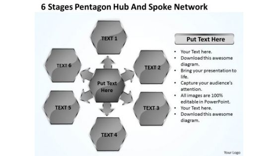 Business Organizational Chart Template Pentagon Hub And Spoke Network PowerPoint Slides