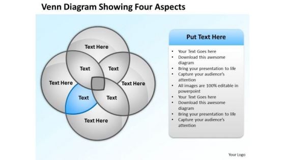 Business Organizational Chart Template Venn Diagram Showing Four Aspects PowerPoint Slides