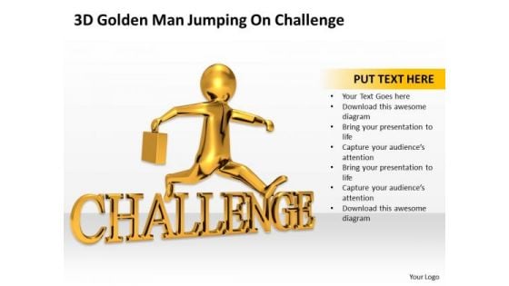 Business People 3d Golden Man Jumping On Challenge PowerPoint Slides