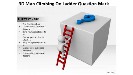 Business People 3d Man Climbing On Ladder Question Mark PowerPoint Templates