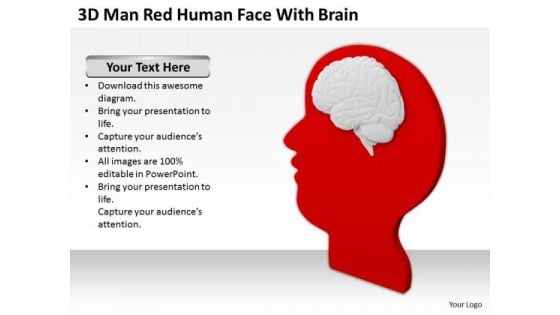 Business People 3d Man Red Human Face With Brain PowerPoint Templates