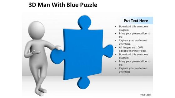 Business People 3d Man With Blue Puzzle PowerPoint Slides