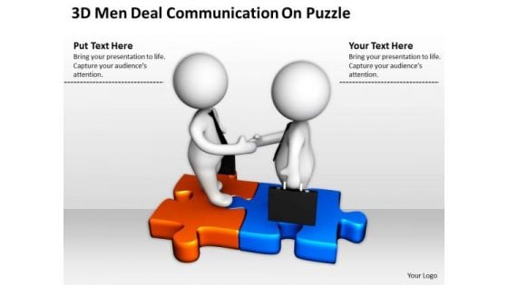 Business People 3d Men Deal Communication Puzzle PowerPoint Slides