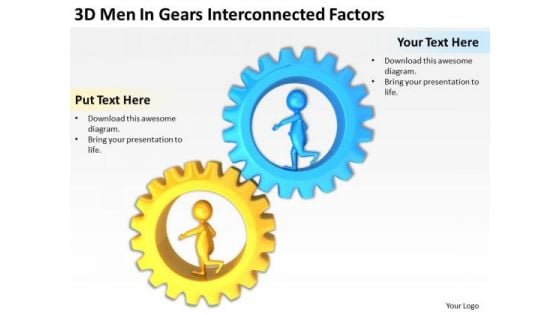 Business People 3d Men Gears Interconnected Factors PowerPoint Templates