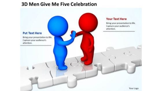 Business People 3d Men Give Five Celebration PowerPoint Slides