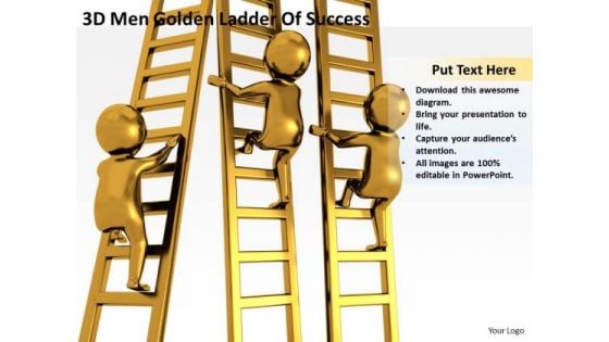 Business People 3d Men Golden Ladder Of Success PowerPoint Templates Ppt Backgrounds For Slides