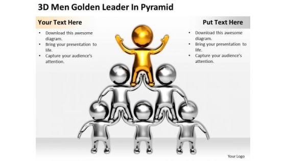 Business People 3d Men Golden Leader Pyramid PowerPoint Slides