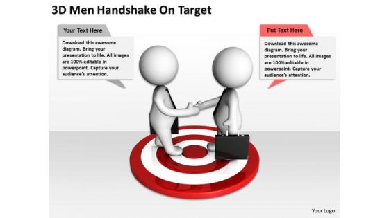 Business People 3d Men Handshake On Target PowerPoint Slides