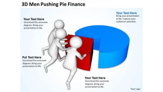 Business People 3d Men Pushing Pie Finance PowerPoint Slides