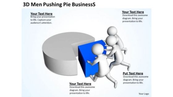 Business People 3d Men Pushing Pie World PowerPoint Templates Slides