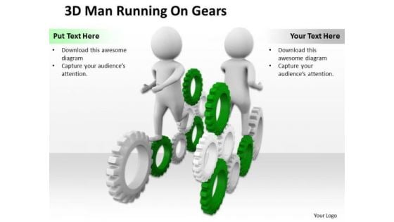 Business People 3d Men Running On Gears PowerPoint Slides