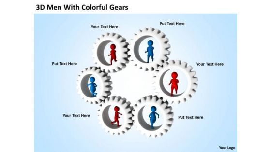 Business People 3d Men With Colorful Gears PowerPoint Templates Ppt Backgrounds For Slides